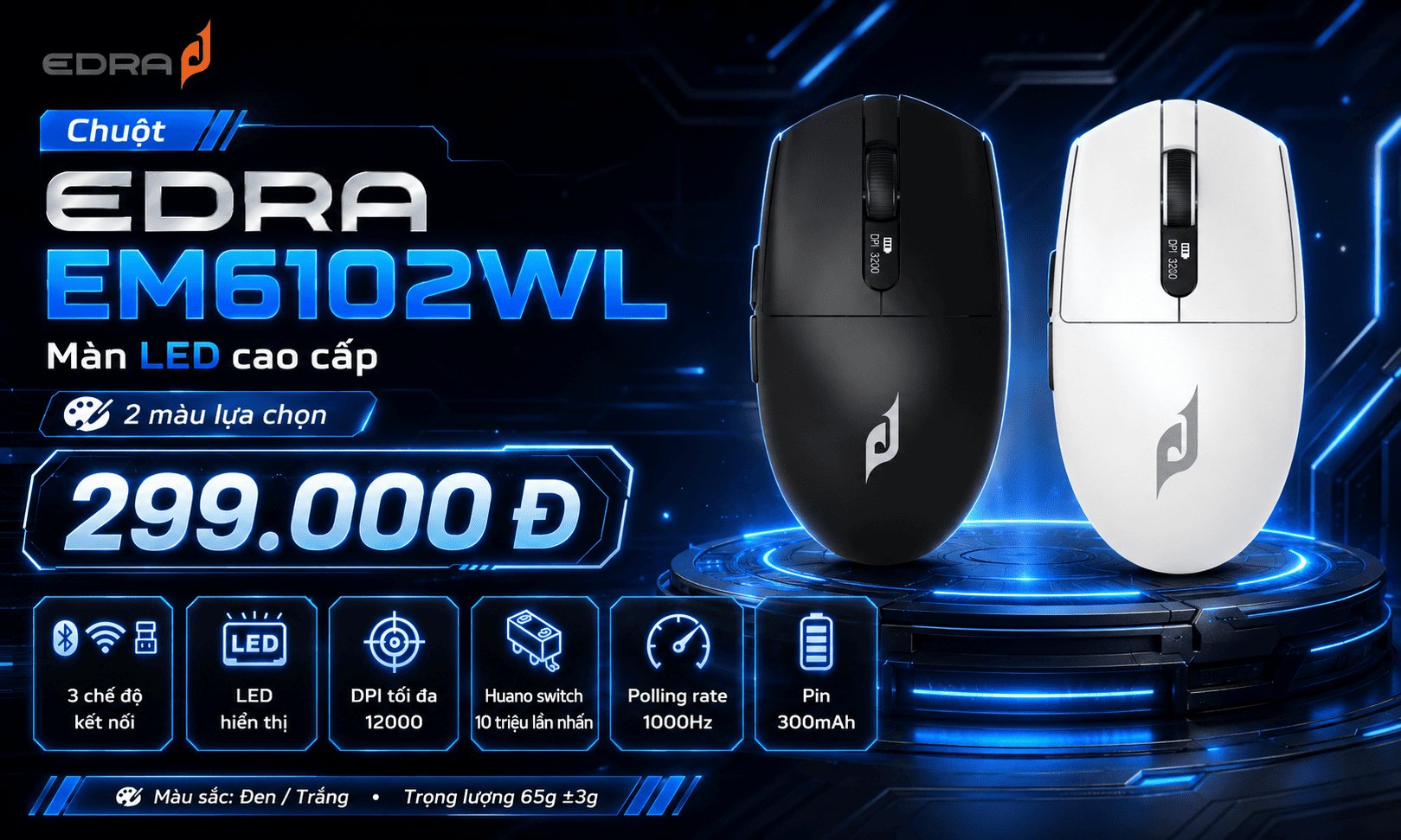 Chuột EDRA EM6102WL màn LED cao cấp