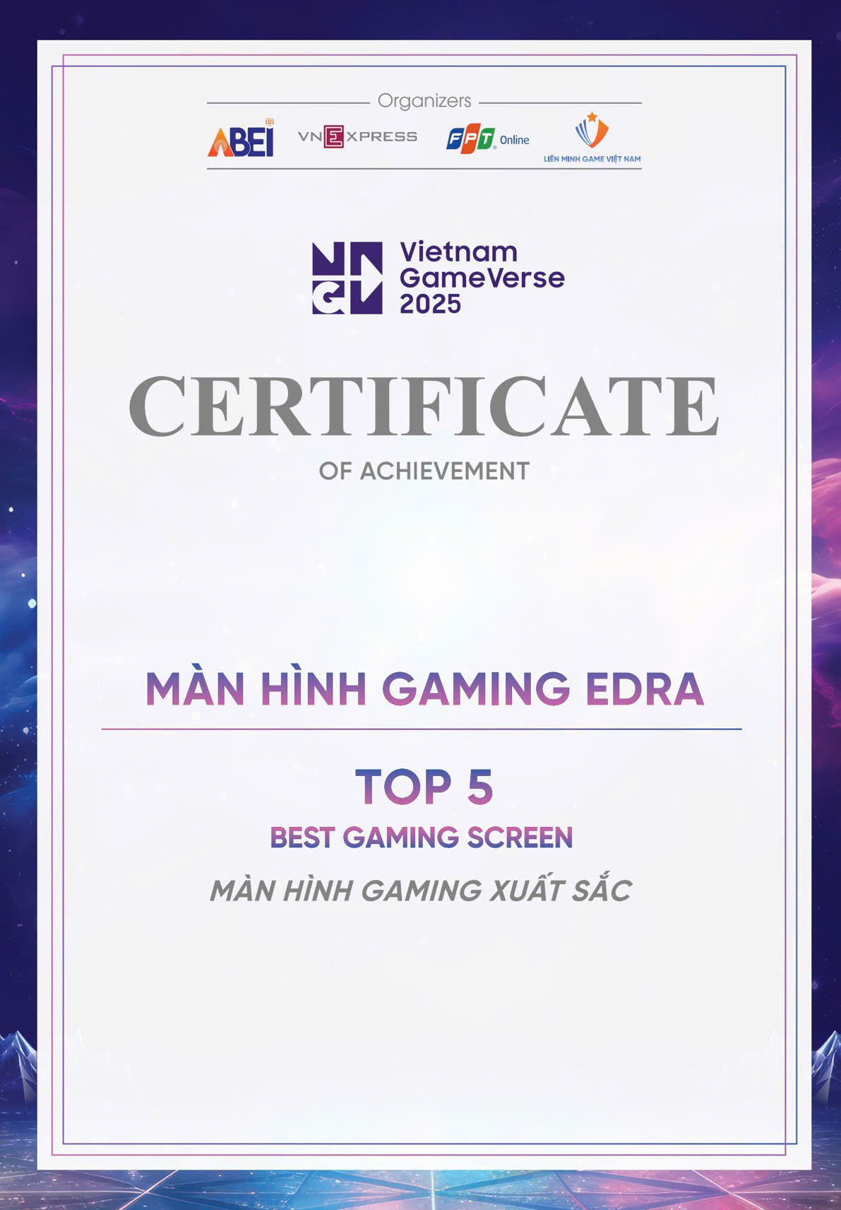 Màn hình gaming EDRA vinh dự đạt top 5 tại Vietnam Game Awards 2025